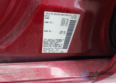 2018 Nissan Altima 2.5 Sr from USA, damaged, VIN 1N4AL3AP4JC185944